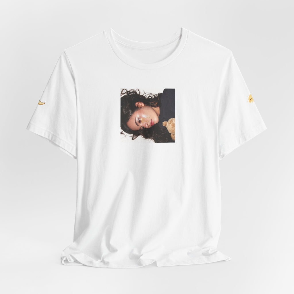 White Photo Portrait Tee — Square Close-Up Graphic T-Shirt