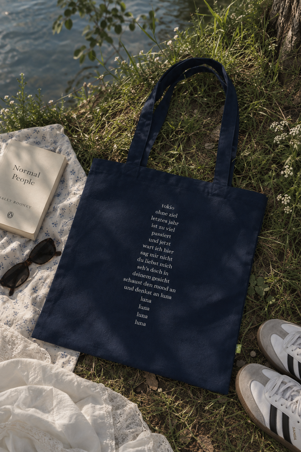 LUNA Tote Bag — Full Moon Graphic Organic Cotton Tote with Lyric Print