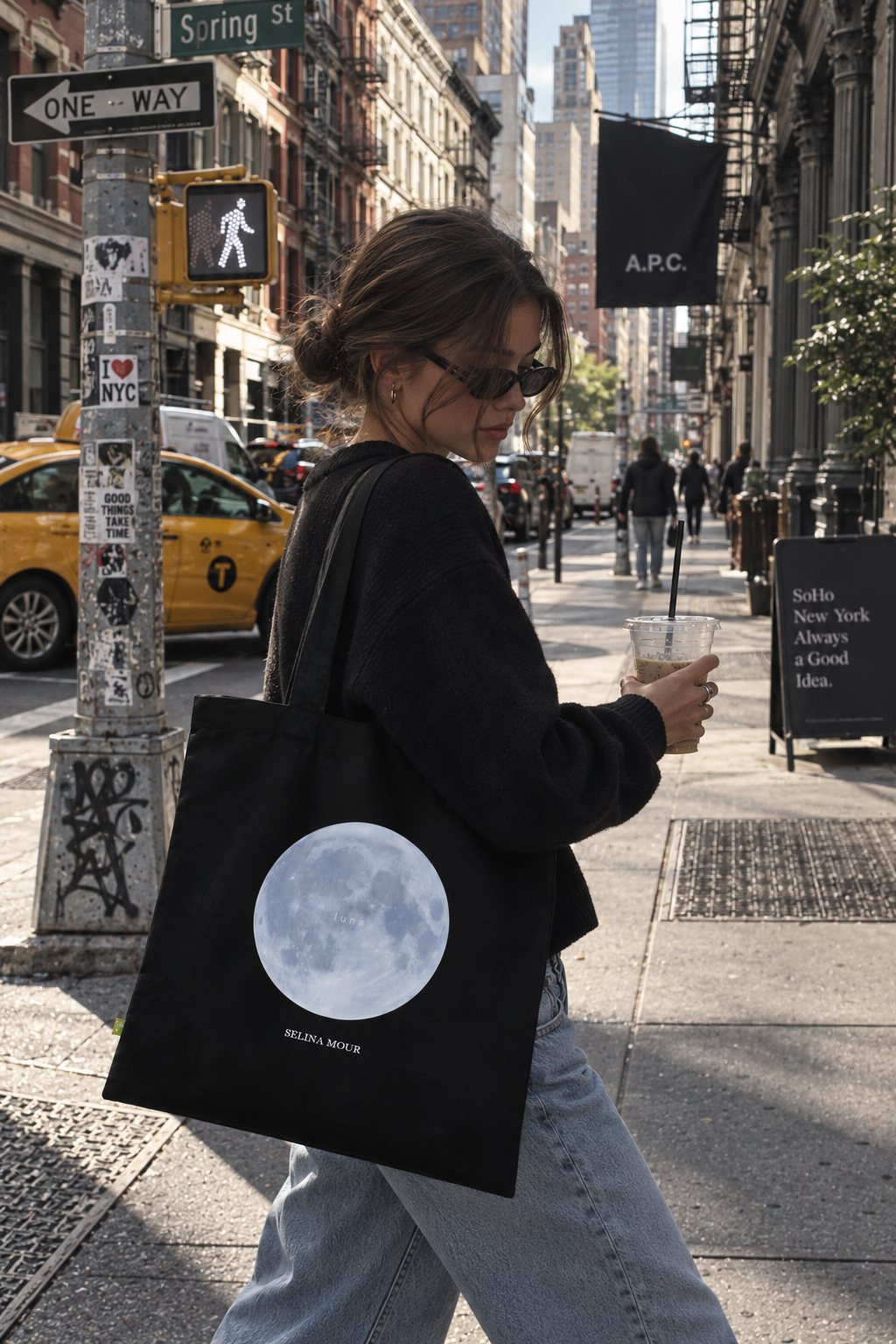 LUNA Tote Bag — Full Moon Graphic Organic Cotton Tote with Lyric Print