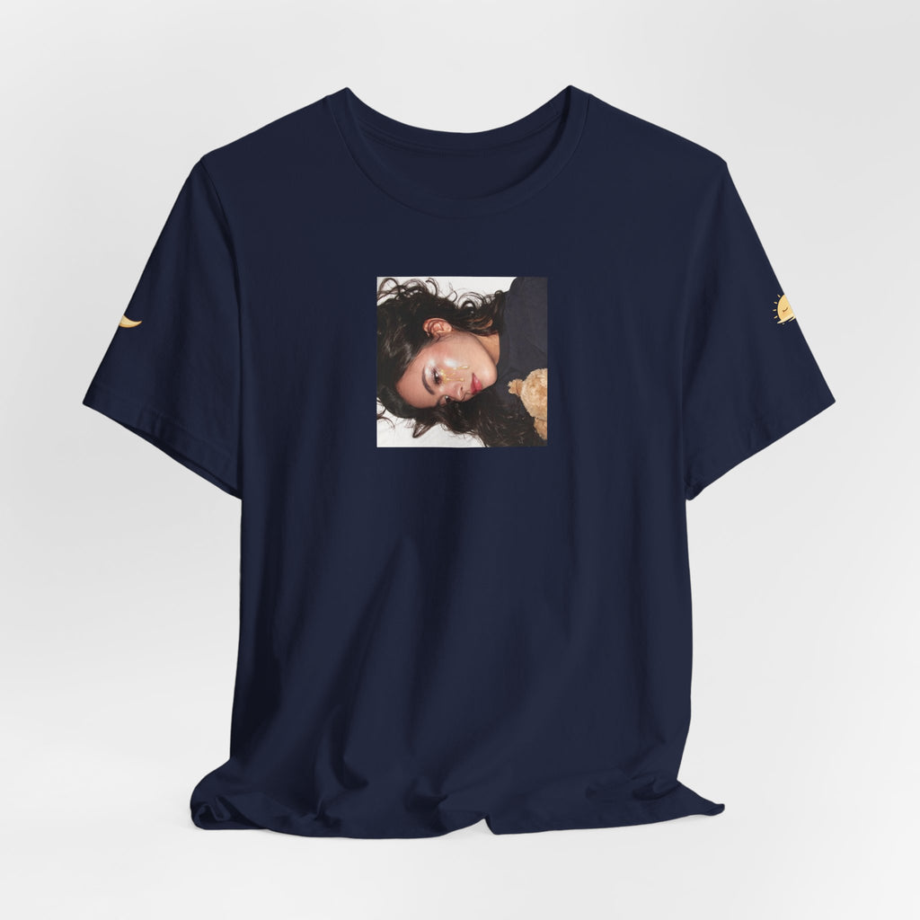 White Photo Portrait Tee — Square Close-Up Graphic T-Shirt
