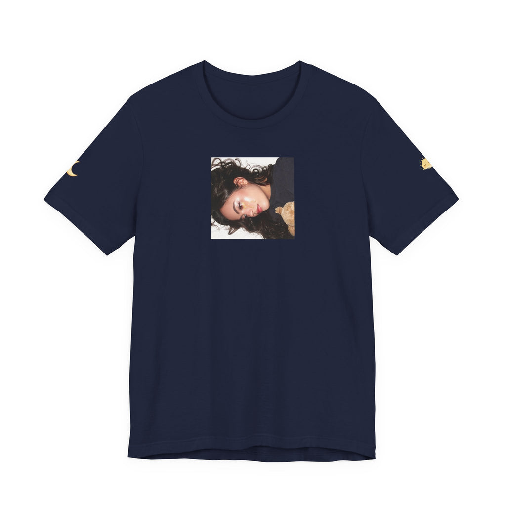 White Photo Portrait Tee — Square Close-Up Graphic T-Shirt