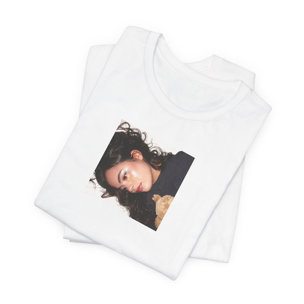 White Photo Portrait Tee — Square Close-Up Graphic T-Shirt