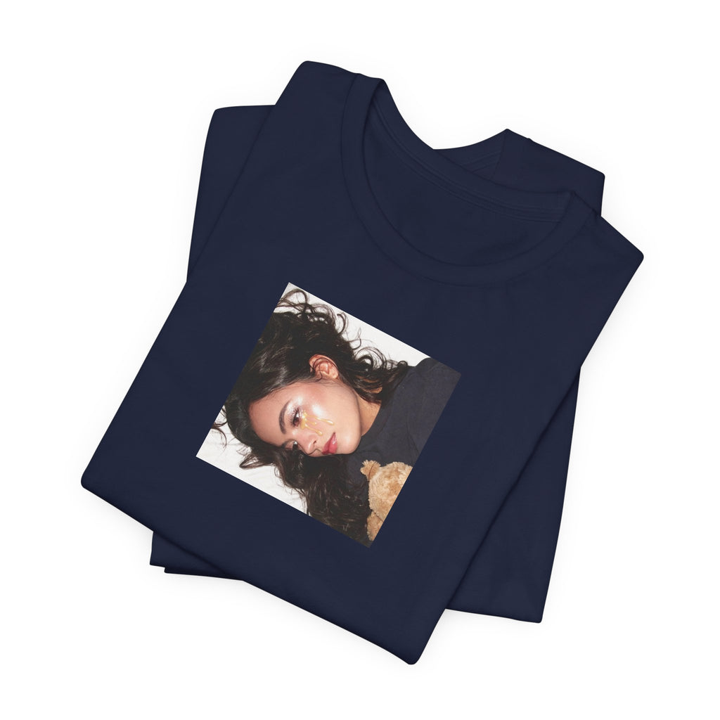 White Photo Portrait Tee — Square Close-Up Graphic T-Shirt